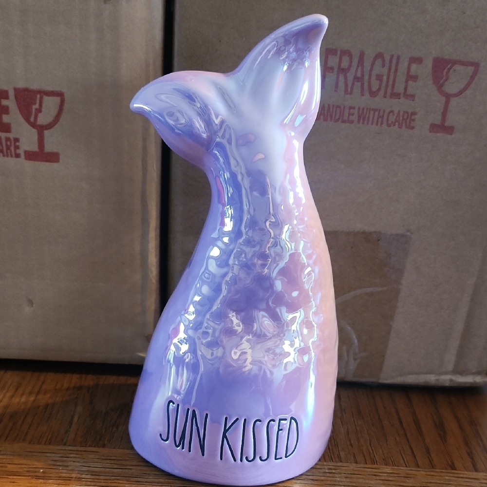 Rae Dunn Ceramic Iridescent Pink/Purple "Sun Kissed" Mermaid Tail New in Box